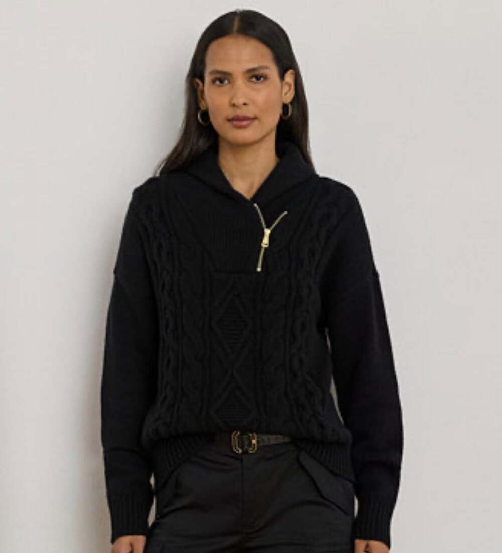 Ralph Lauren Black Cable-Knit Shawl-Collar Quarter-Zip Sweater XL NWT